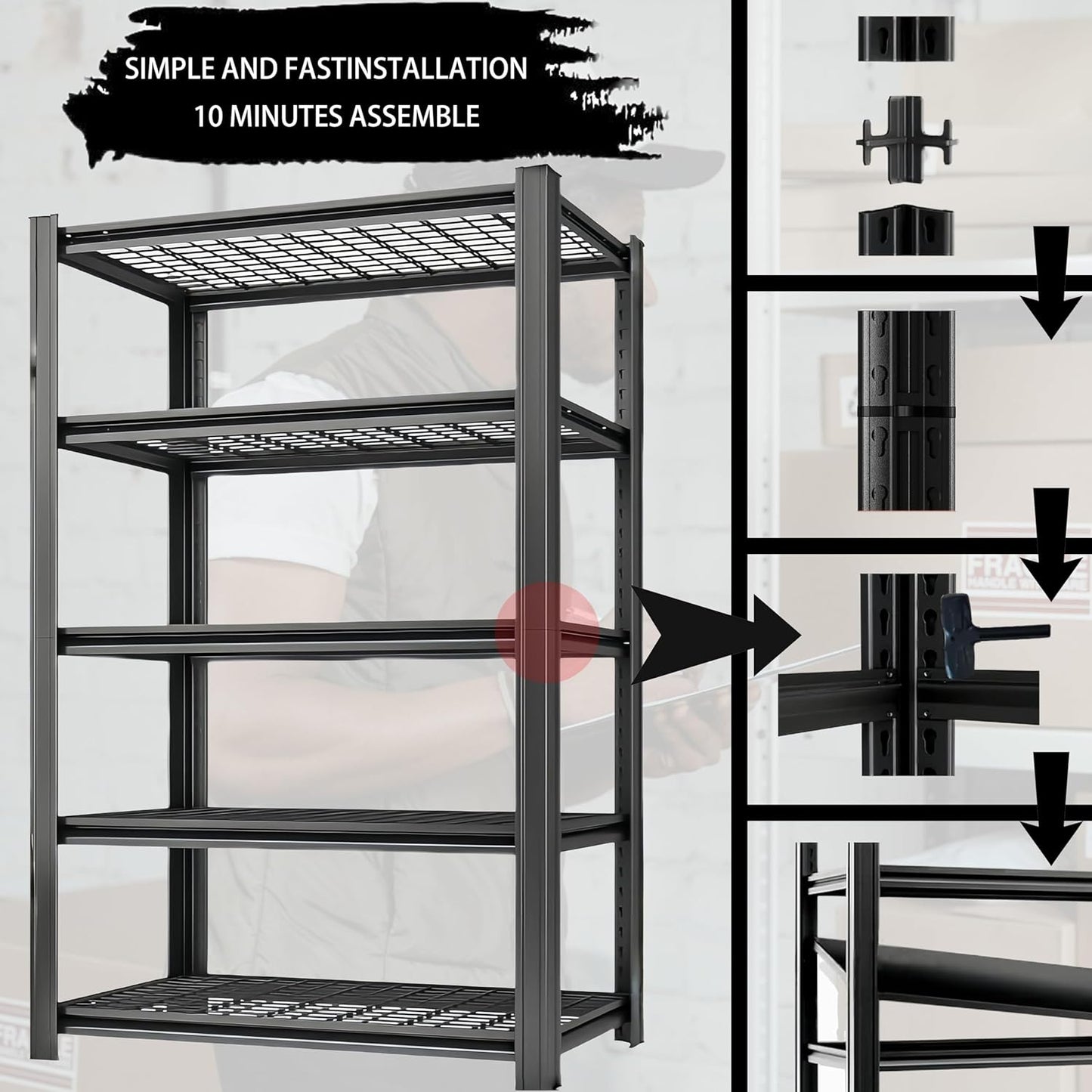Storage Shelving Unit Heavy Duty Garage Shelves Metal Organizer Utility Rack for Kitchen Pantry Basement Pantry Warehouse Laundry Black 60" H x 28" W x 12.2" D 2000LBS 5-Tire