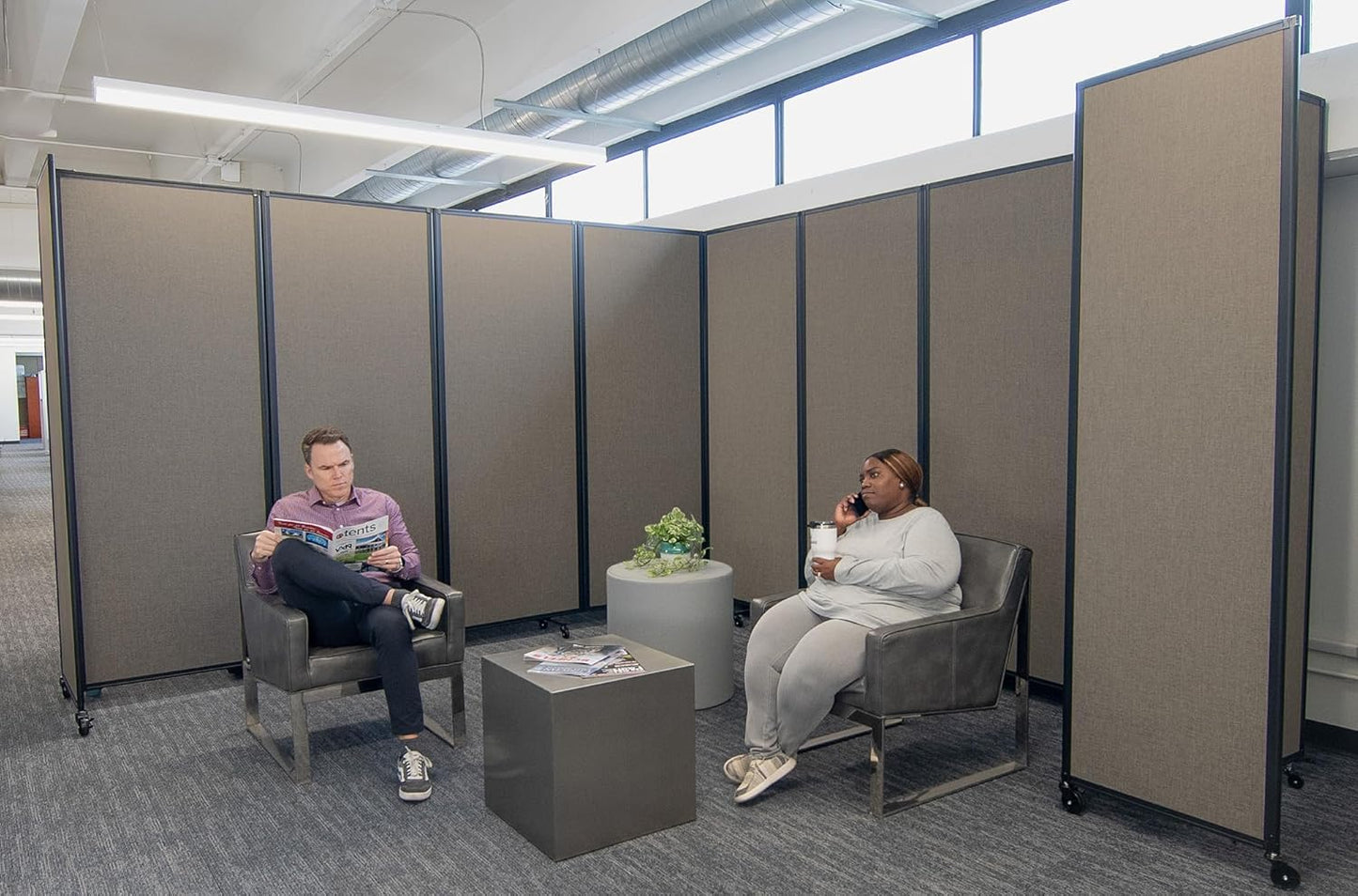 Versare Room Divider 360 Portable Wall Partition | Folding Panels | Large Freestanding Divider | Locking Wheels | Temporary Room Separator | 25' x 7'6'', Warm Pebble