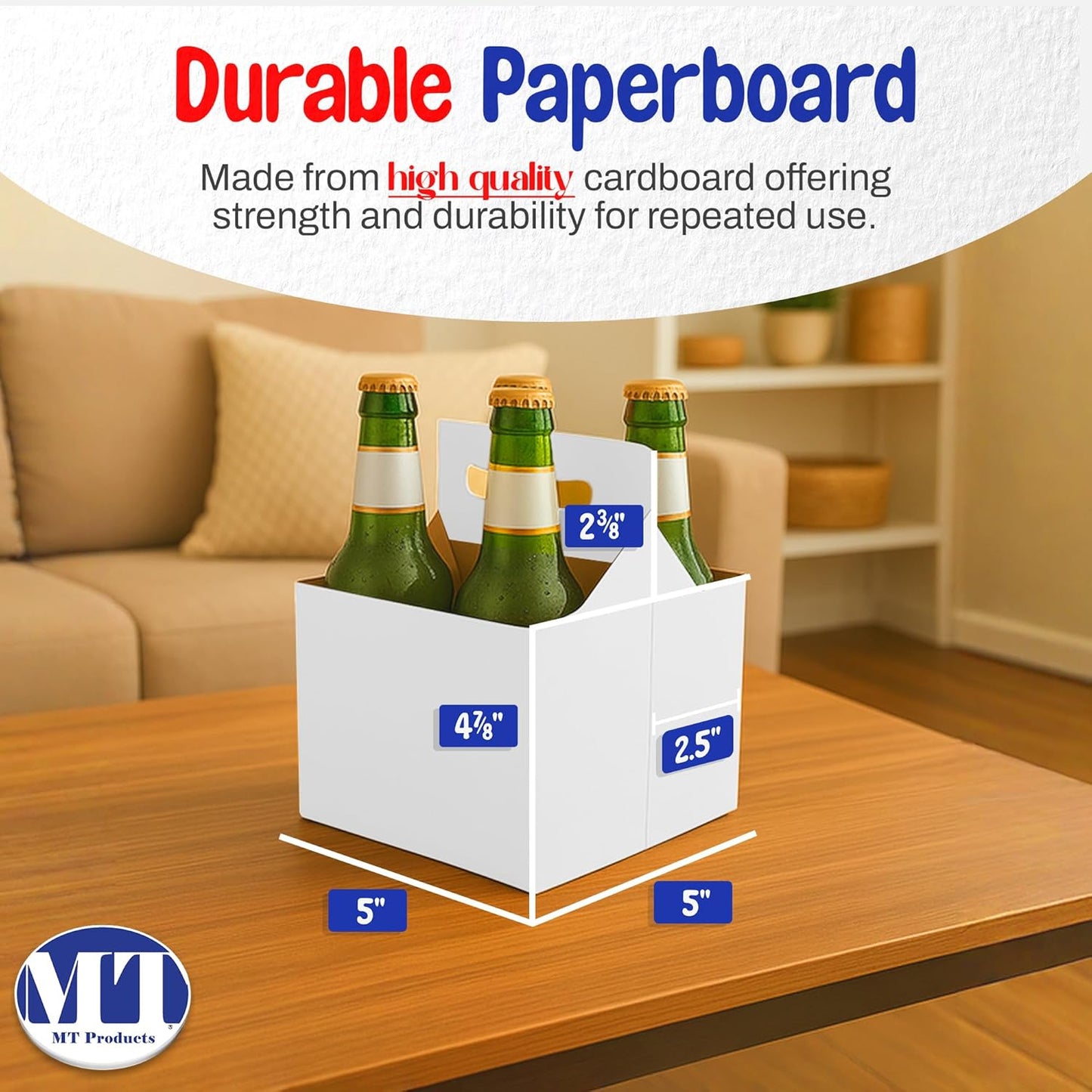 MT Products White 4 Bottle Holder 12 oz. - Corrugated Bottle Carrier for Transport (Pack of 10) - Made in USA