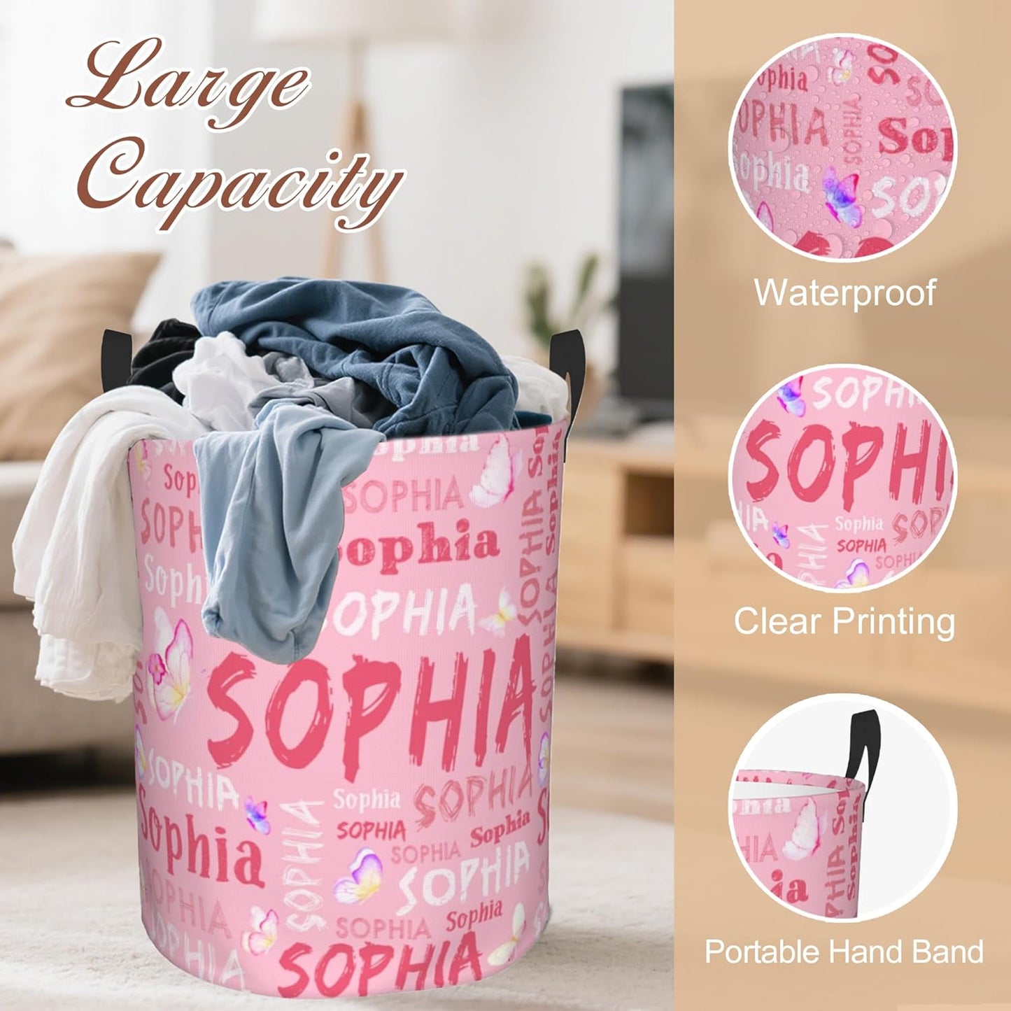 Custom Name Laundry Hamper, Personalized Laundry Basket with Name for Boys Girls Kids Men Women, Customized Name Dirty Clothes Basket Gifts for Clothes Toy Bathroom Bedroom Laundry Room Dorm