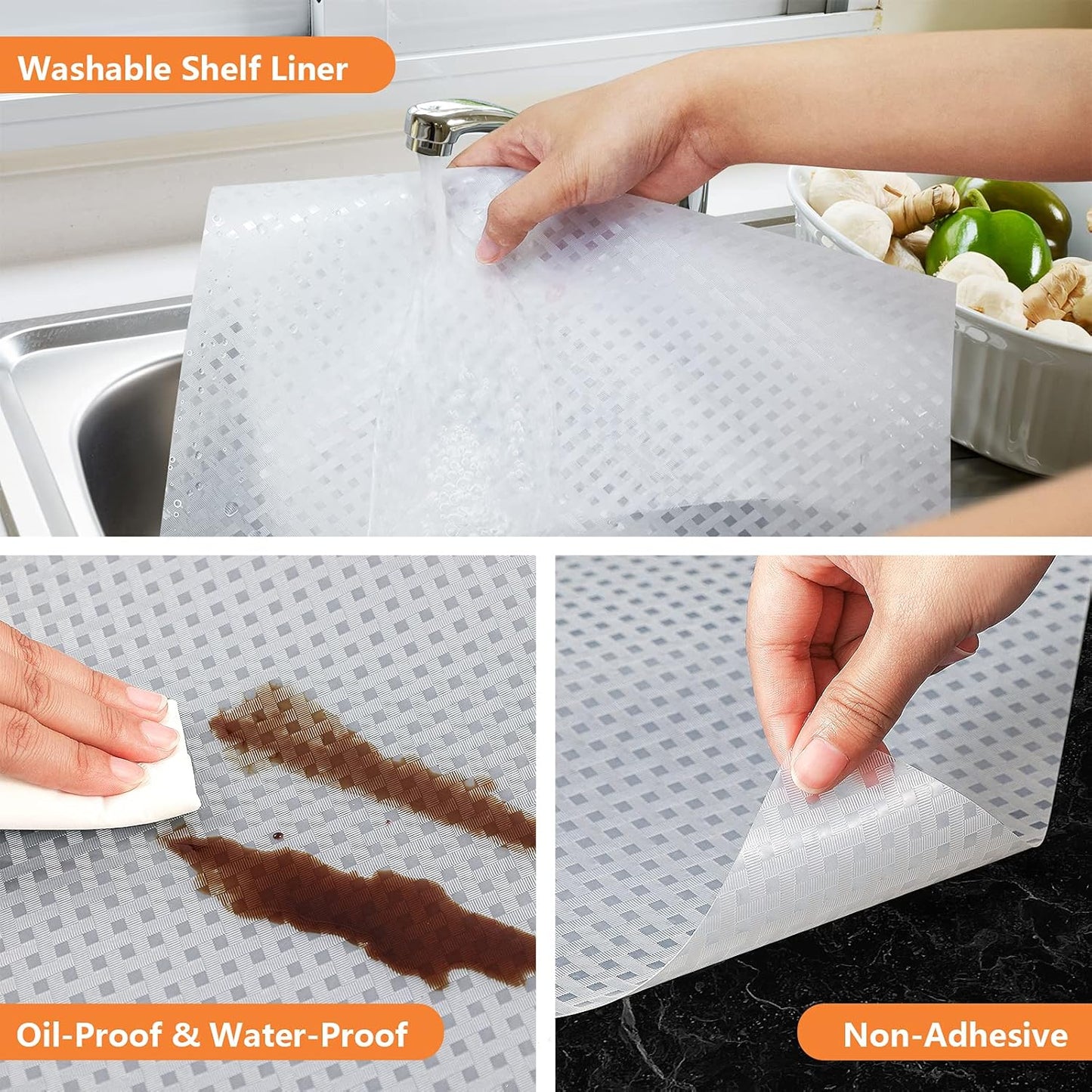 Shelf Liners for Kitchen Cabinets Refrigerator Liners Waterproof Kitchen Cupboard Liner Non-Slip Drawer Mats EVA Material Non Adhesive Fridge Liner for Shelves - Clear（17.5 x 236.2 Inches x 2 Rolls