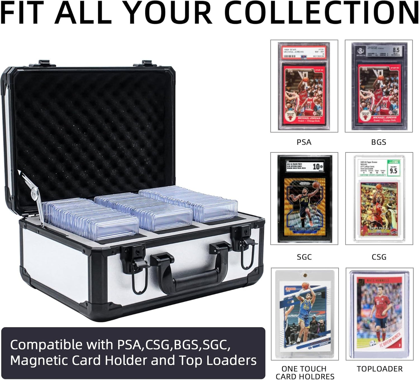 Graded Card Storage Box; Durable Sports, PSA Card Storage Case- Trading Card Storage Box - PSA Slab Case For Top Loaders (SILVER, 14.17x11.2x7 inches)