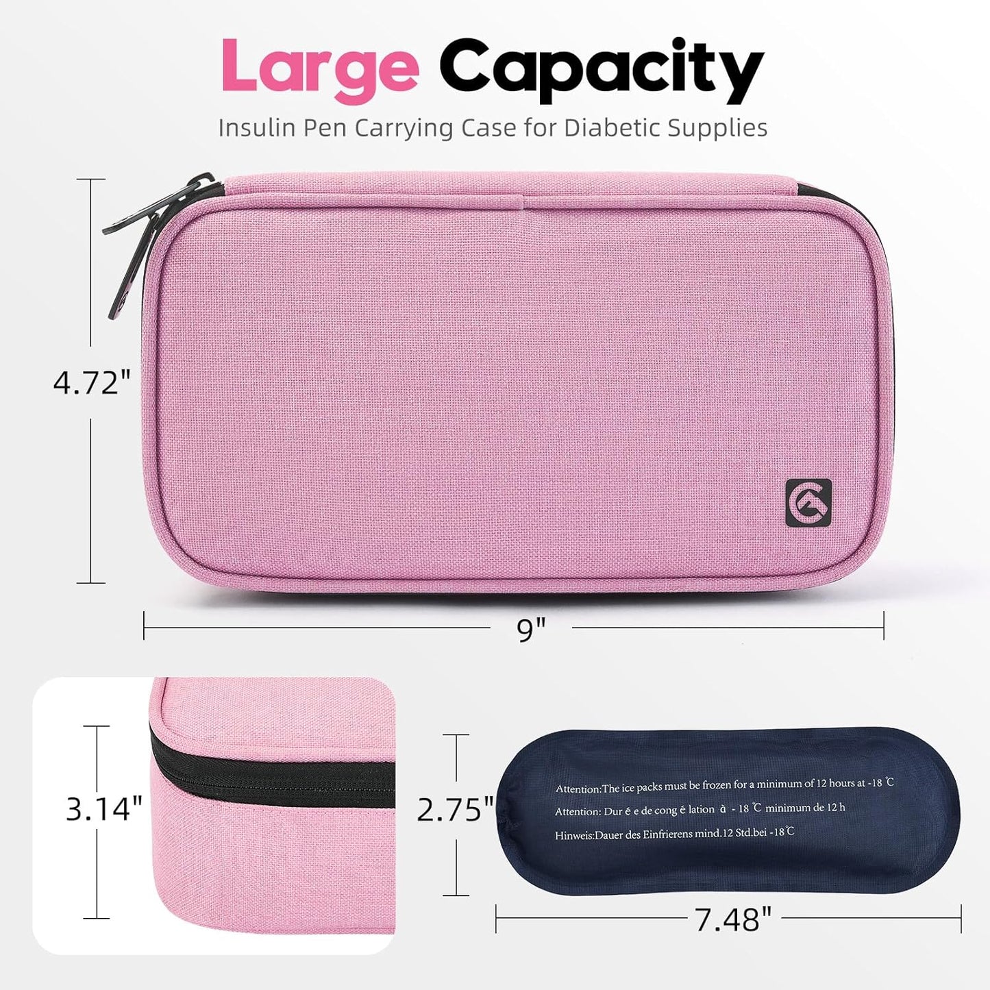 ALLCAMP Insulin Cooler Travel Case Diabetic Medication Cooler with 4 Ice Pack - Medical Cooler Bag Portable and Reusable(Pink)