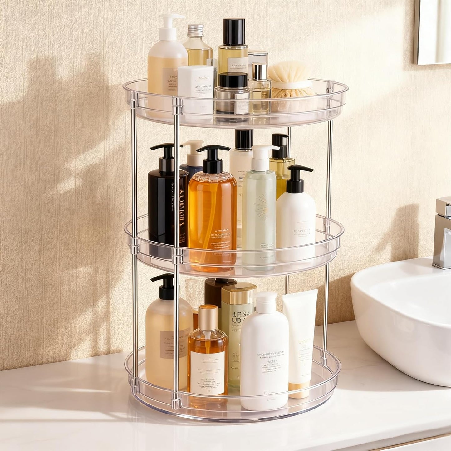 2 Pack 3 Tier Lazy Susan Organizer for Cabinet, Rotating Organizer for Kitchen Cabinet & Pantry, Spinning Turntable for Seasonings, Condiments, Vitamin Bottles, Countertop Organizer Carousel