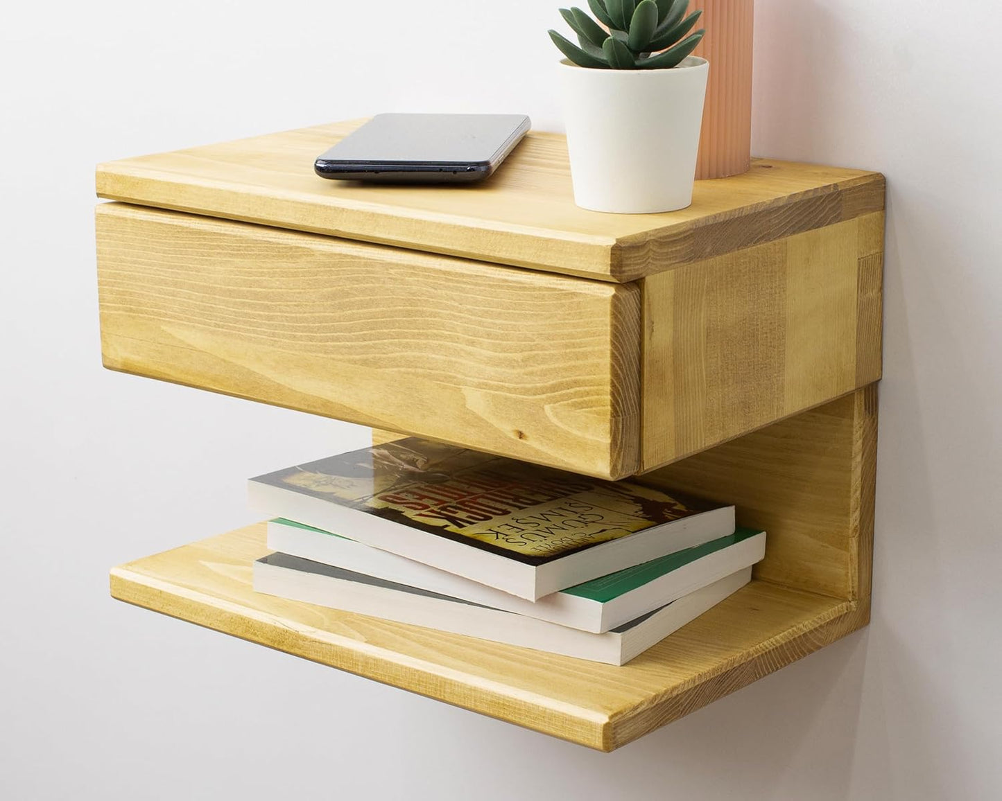 Floating Nightstand Side Accent or End Table with Storage Drawer, Wood Bedside Shelf, Handmade Floating Table (Madrid)