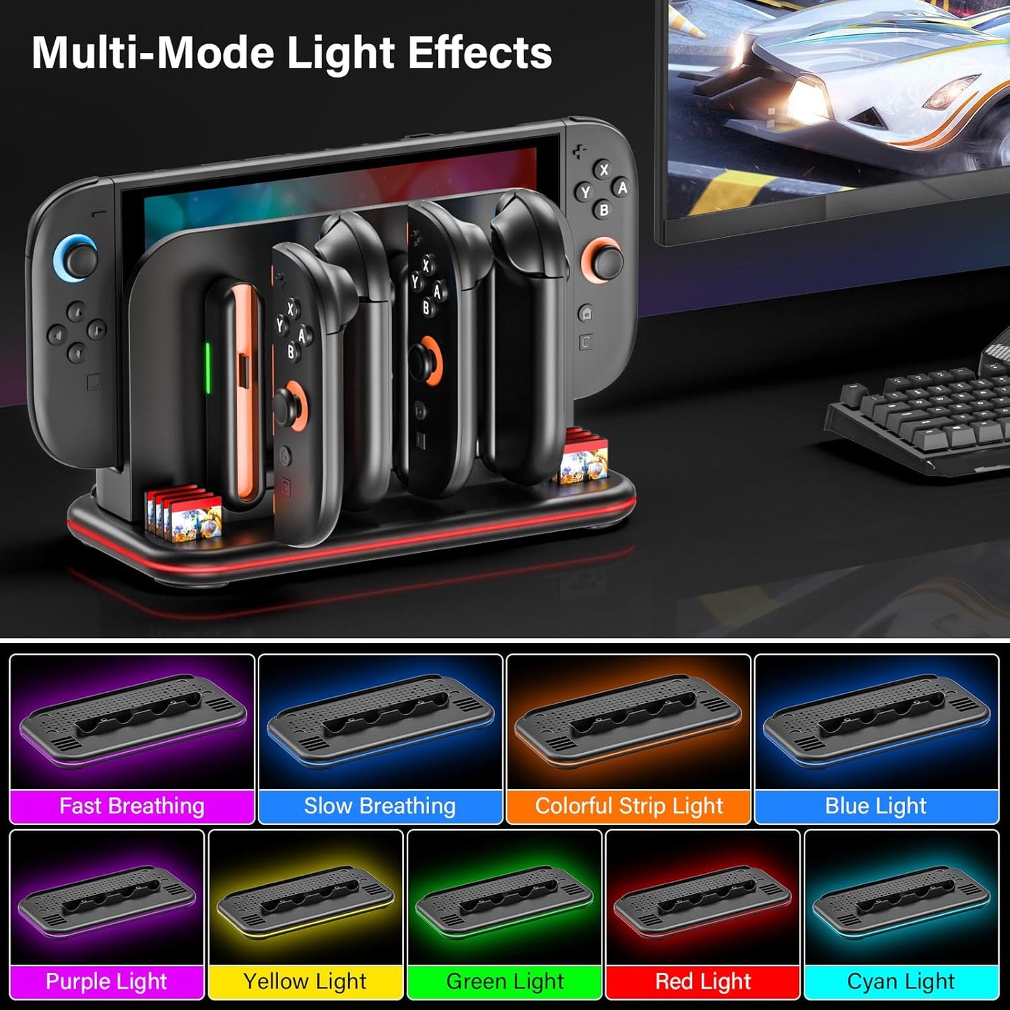 Switch 2 Controller Charger, 3H Fast Charging Dock for Nintendo Switch 2 Joycon, Charger Station for Joycon 2 with LED Lights, 8 Game Card Slot, Storage Docking Stand for Switch2 Accessory
