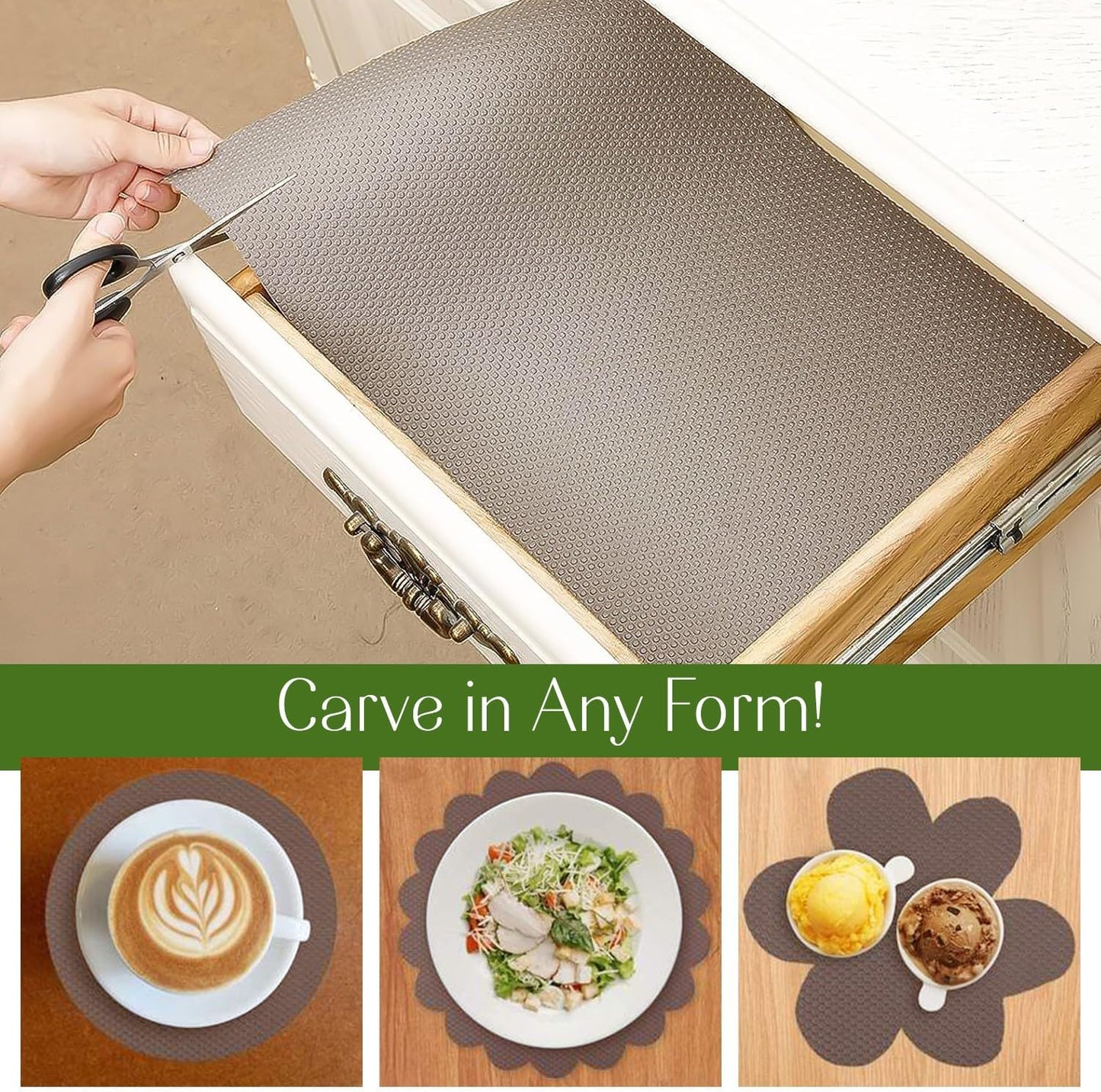 EVALAND Shelf Liners for Kitchen Cabinets Non-Adhesive 12" x 33 FT Beige Drawer Liner Non Slip, Washable Cabinet Liner, Waterproof Shelf Liners for Cabinets, Refrigerator Bathroom Pantry Cabinet Mat
