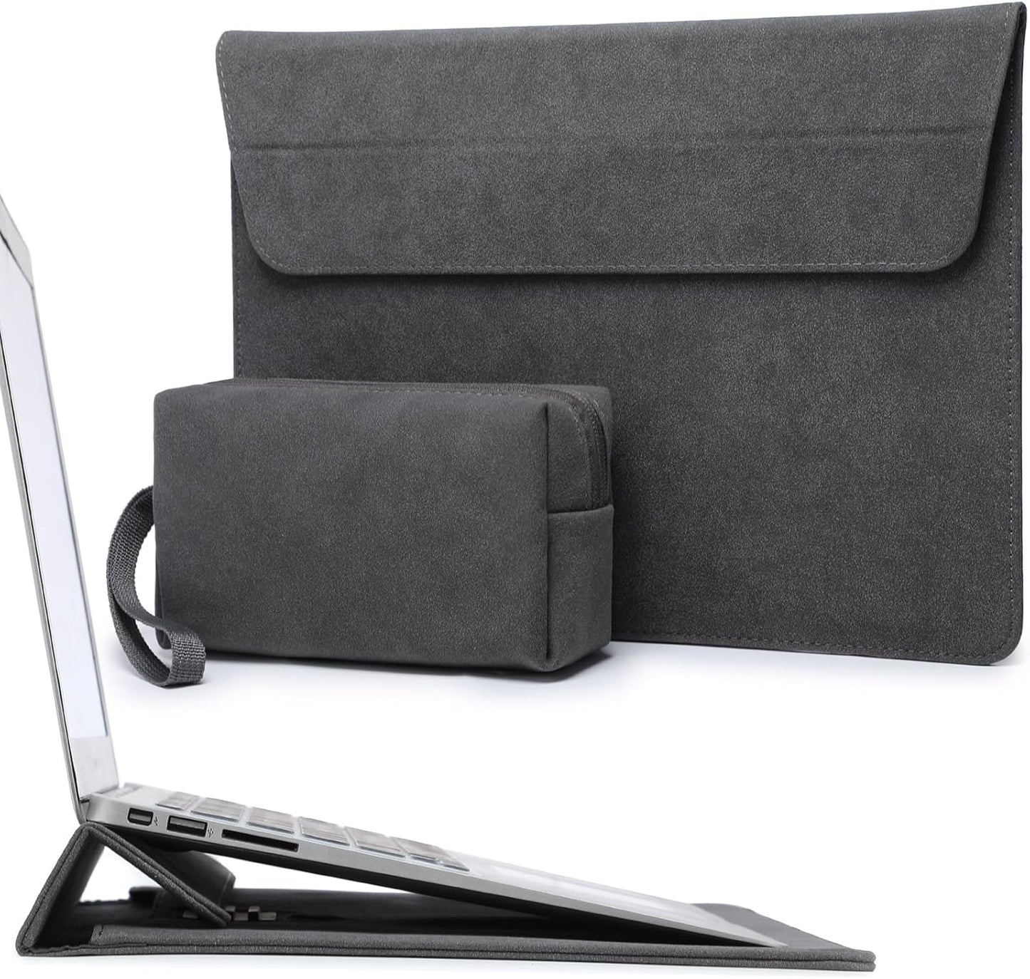 HYZUO 13 Inch Laptop Sleeve with Adjustable Stand for MacBook Air 13 M4 M3 M2 M1 2025-2018, MacBook Pro 13 M2 M1 2025-2016, Surface Pro, iPad Pro/Air 13 M4 M3 M2, XPS 13, with Pouch, Space Gray