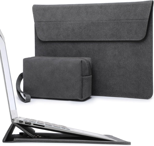 HYZUO 15 Inch Laptop Sleeve with Adjustable Stand Feature for MacBook Air 15 M4 A3241 M3 A3114 M2 A2941 2025-2023, MacBook Pro 15, 15" Surface Laptop 7/6/5/4, with Carrying Pouch, Space Gray