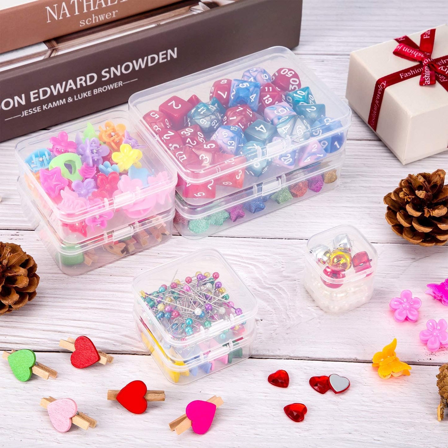 24 Packs Small Clear Plastic Beads Storage Containers Box with Hinged Lid for Storage of Small Items, Crafts, Jewelry, Hardware(3.3 x 3.3 x 1.2 Inches)