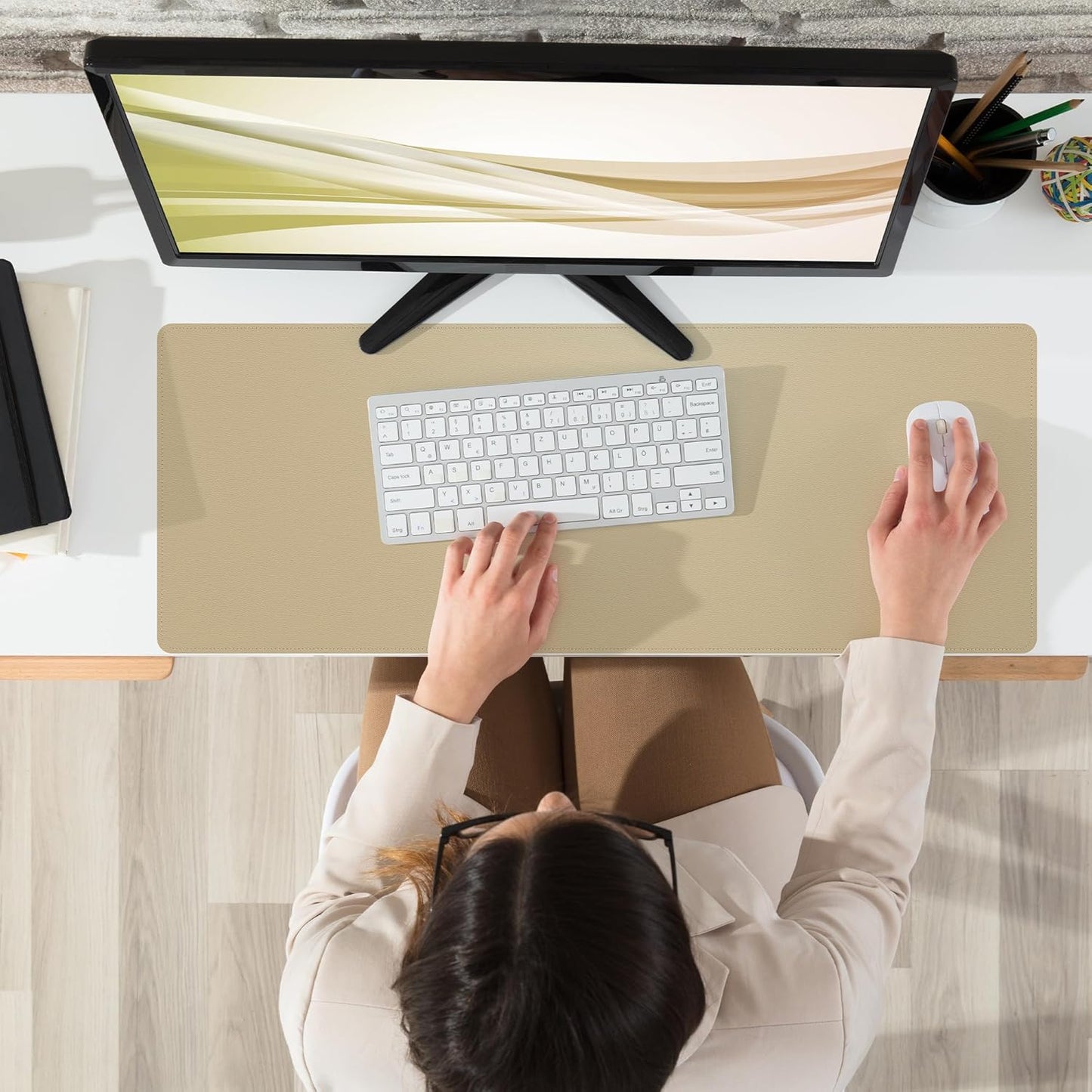 Non-Slip Desk Pad, Desk mat,Waterproof PU Leather Protector, Easy Clean Laptop Mat for Work/Home/Decor (Apricot, 31.5" x 12")