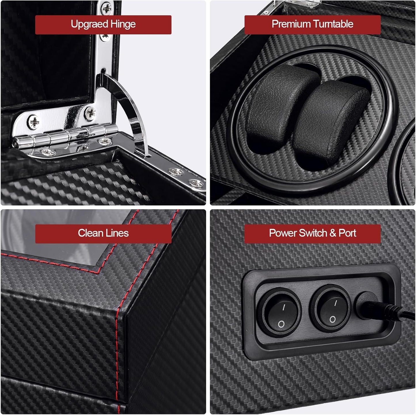 Watch Winder for Automatic Watches,Ultra Quiet Motor,4 Automatic Watches and 6 Extra Watch Storage Spaces, PU Leather Crocodile Styling