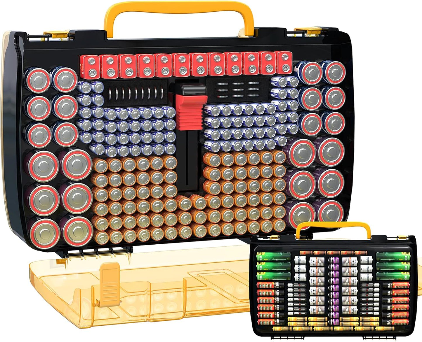 ALCYON Large Capacity 269 Battery Organizer Storage Case with Tester, Double-Side Battery Holder Container for AA AAA AAAA C D 9V Lithium 3V CR123 CR1632 18650 Batteries(Box Only) (Black)