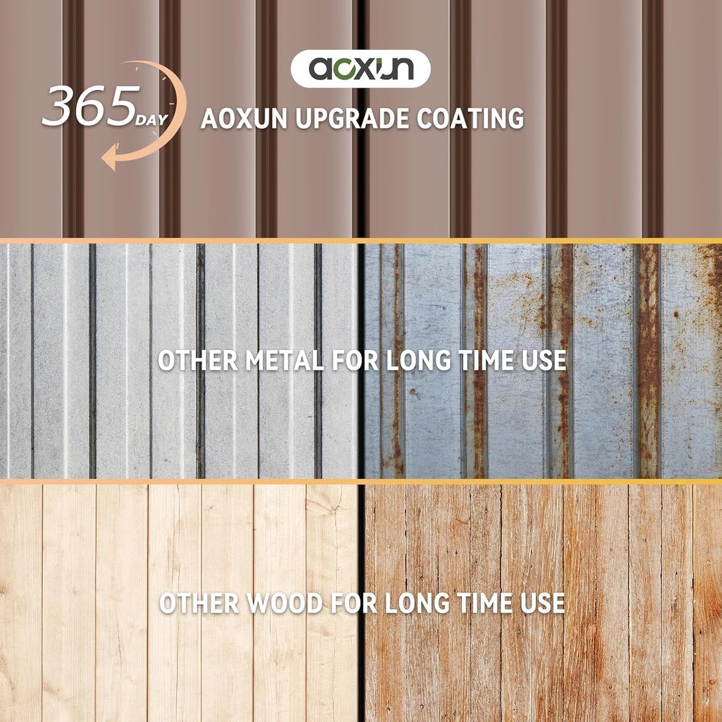 Aoxun 6' x 8' Storage Shed with Base Outdoor Steel Garden Utility Cabinet with Lockable Door Waterproof & Rust-Proof for Yard, Patio, Backyard (Brown, Base Included)