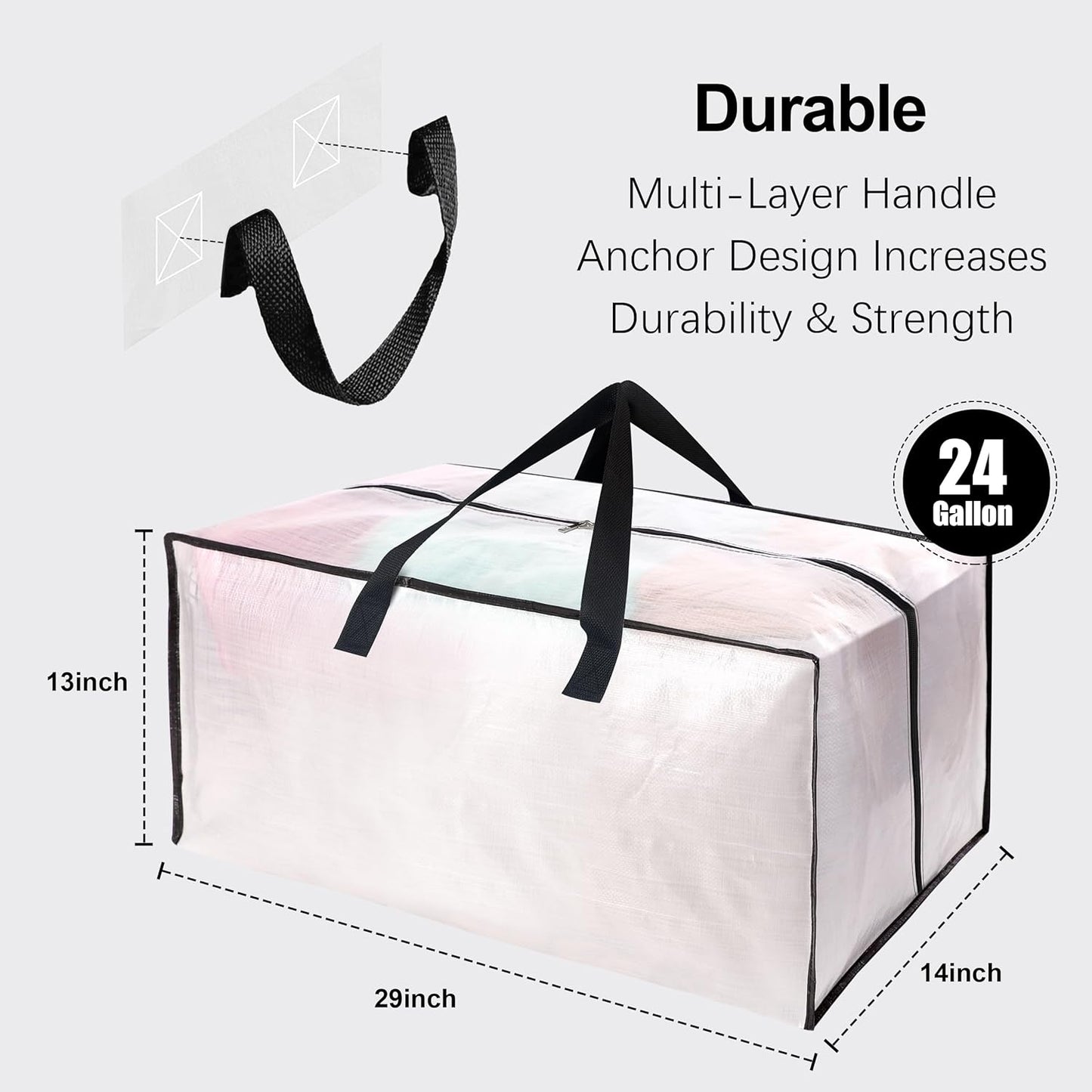 12 Pack Heavy Duty Large Moving Bags W/Backpack Straps - Strong Handles & Zippers, Storage Totes For Space Saving, Fold Flat, Alternative to Moving Box and Storage Bin, Semi-Transparent