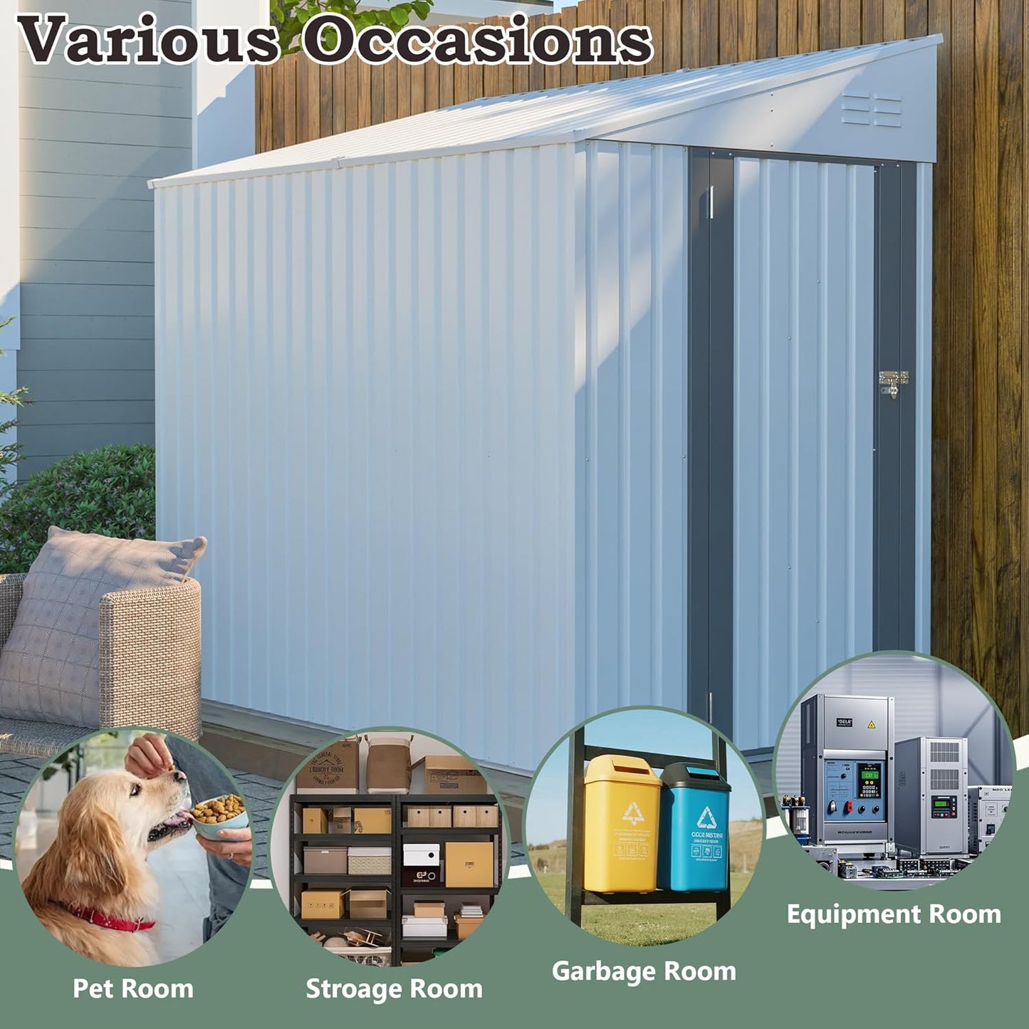 4x7 FT Outdoor Storage Shed,Lean to Lockable Metal Garden Shed Steel with Reinforced Beams,All Weather Waterproof Storage House W/Lockable Door&2 Air Vents,for Backyard,Patio,Lawn,Garden,White