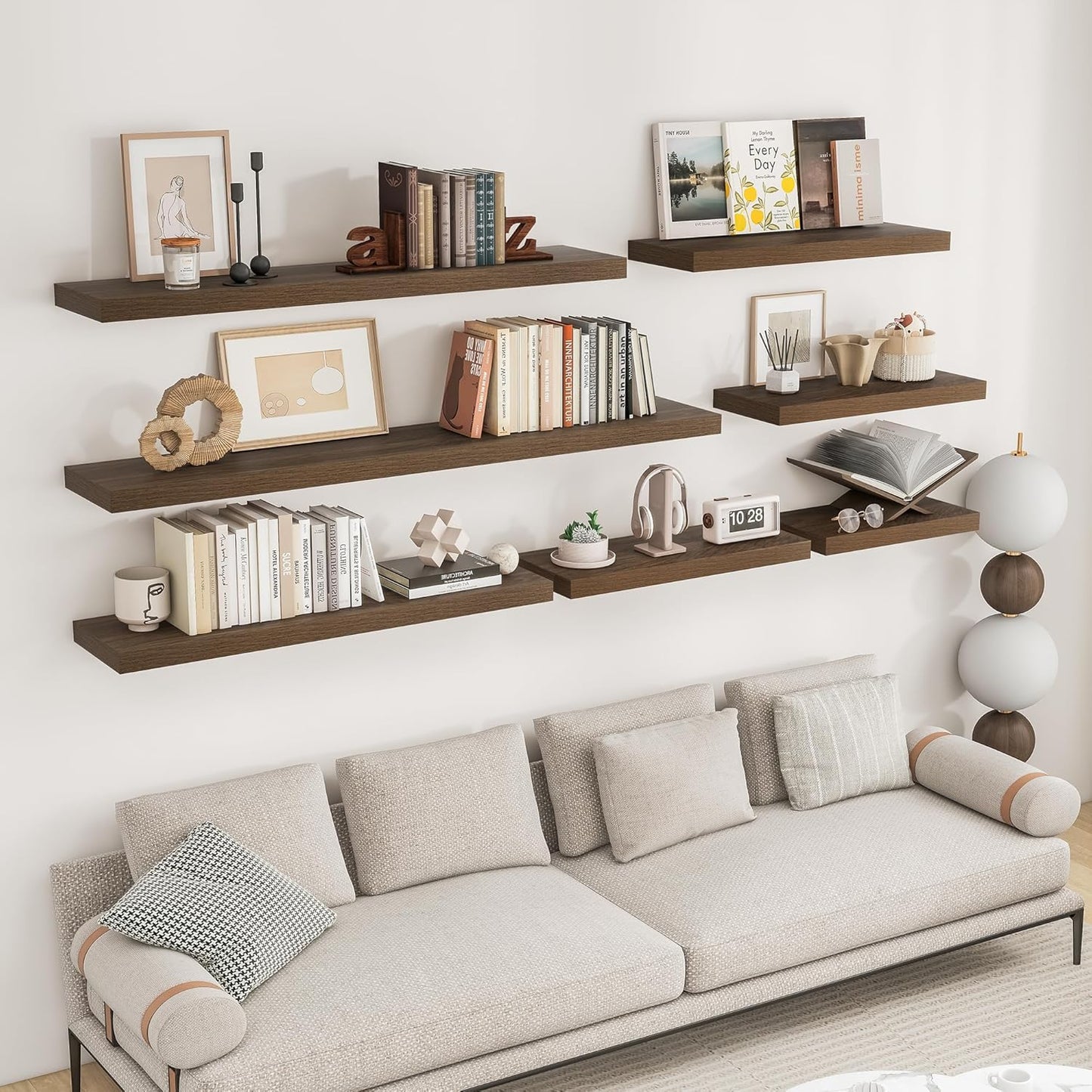 RICHFOCUS 48Inch Floating Shelves for Wall 2 Pack Shelves for Bedroom|Kitchen|Bathroom Wall Mounted Rustic Wood Floating Shelf with Invisible Brackets for Books|Storage|Decor, Walnut