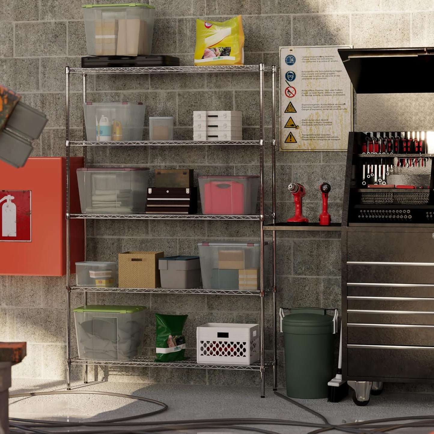 14" Deep x 54" Wide x 86" Height Wire Shelving Kit | 5-Tier | NSF Commercial Storage Rack Unit