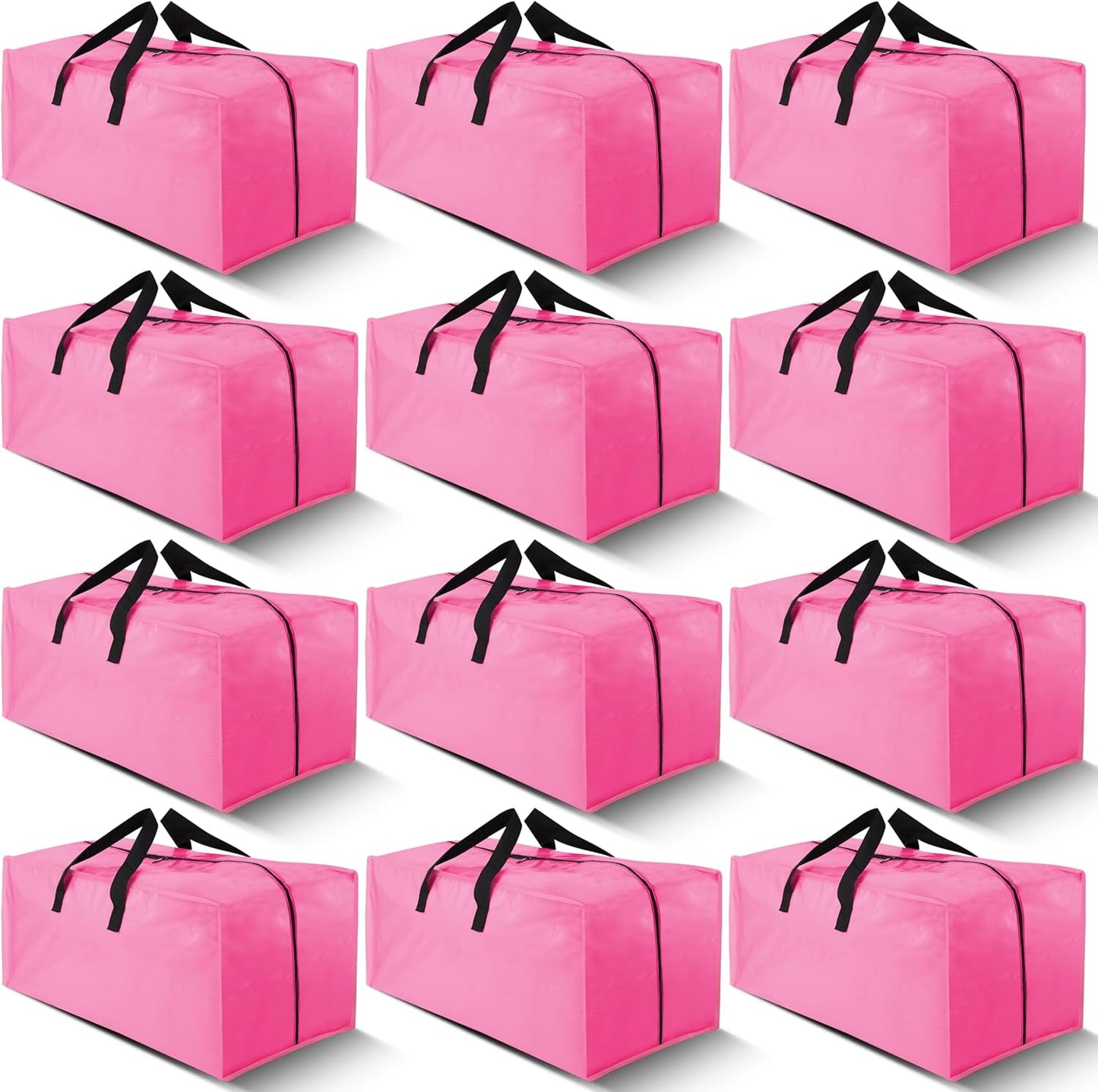Cosy Family 12 Pack Heavy Duty Extra Large Moving Bags with Backpack Straps - Strong Handles & Zippers, Storage Totes For Space Saving, Fold Flat, Alternative to Moving Box, Pink