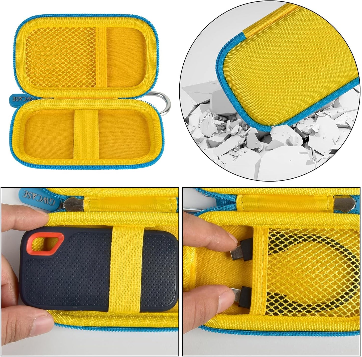 Hard Case Compatible with SanDisk 1TB 2TB 4TB 500GB 8TB Extreme Portable SSD - Up to 1050MB/s - USB-C, USB 3.2 Gen 2 External Solid State Hard Drive Storage Holder for Cables-Blue-Yellow (Box Only)