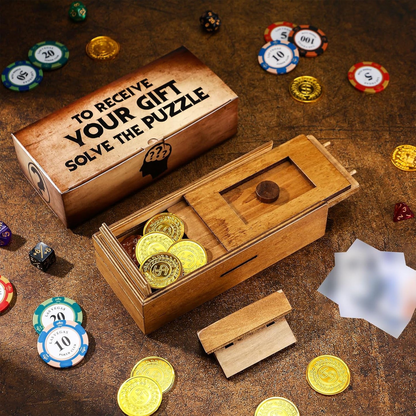 Gejoy Secret Puzzle Box Cash Gift Wooden Puzzle Box for Adults Brain Teaser Wooden with Hidden Compartments for Christmas Cash Gift(Brown,18 x 8 x 4.8 cm,Plywood)