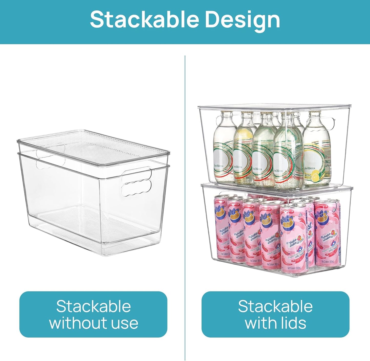 Vtopmart 10 Pack Clear Stackable Storage Bins with Lids,XLarge Plastic Containers with Handle for Pantry Organizer and Storage,Perfect for Kitchen,Fridge,Cabinet, Closet,Bathroom Organization
