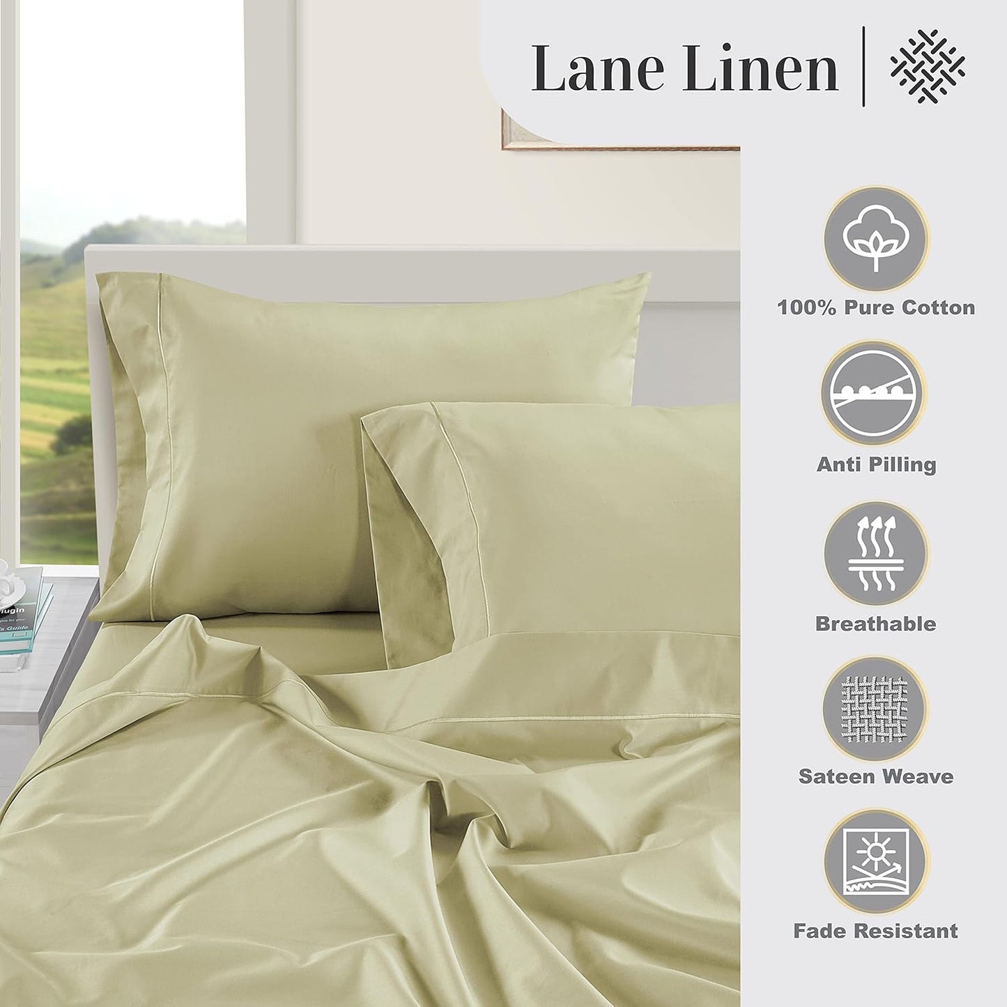 Pillow Case Covers King, Set of 2, 100% Egyptian Cotton Sateen, Soft Cool & Smooth 1000 Thread Count Pillow Cases - Seafoam