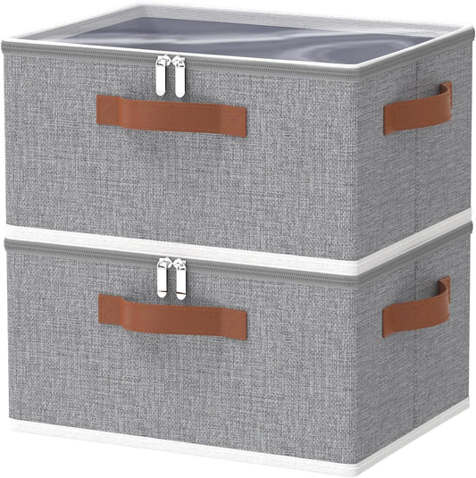 OUTBROS Clothes Storage Boxes with Lid, Large Foldable Bags, Wardrobe Organiser with Handle and Zipper, Used for storing blankets, pillows, 15.7 x 11.8 x 7.9 inch, 2-Pack