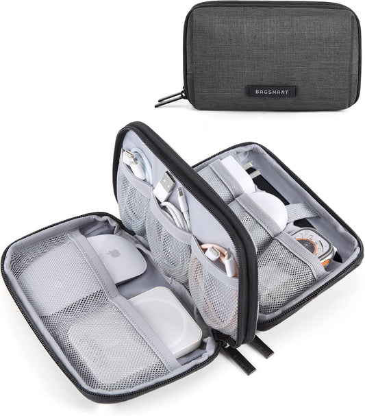 BAGSMART Electronics Organizer Travel Case, Cable Charger Cord Tech Organizer Pouch for Phone Charger Accessories, Black