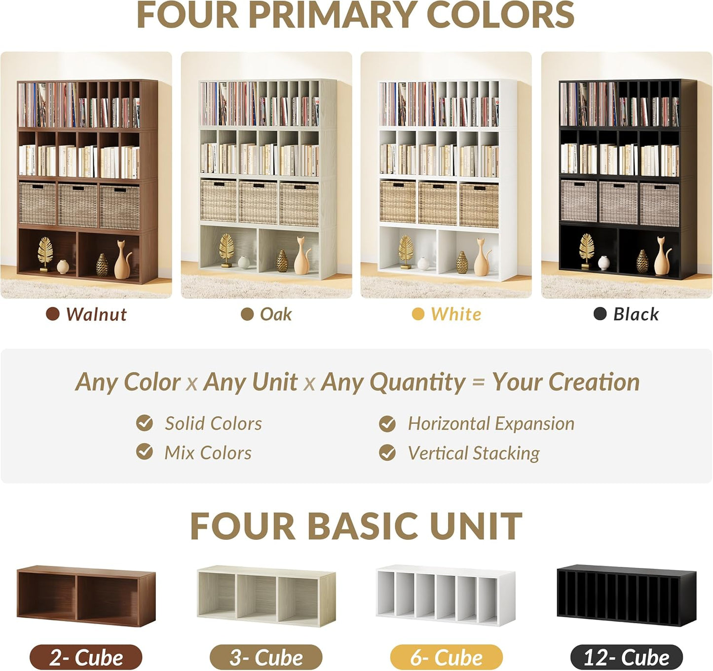 IOTXY DIY Modular Cube Bookcase - CubeXY Customizable Stackable Expandable Basic Shelving Units, 2-Cube Wooden Open Bookshelf for Miscellaneous Storage Organizer, Oak