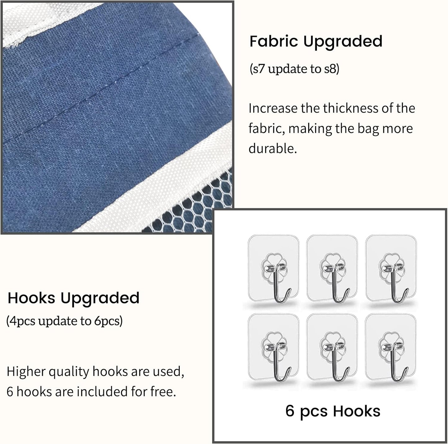 2pcs Middle Wall Hanging Organizer Bag, Linen Fabric Door Hanging Storage Basket with Pockets, Waterproof Bin for Kitchen, Bedroom, Office, RV Camper (Blue)