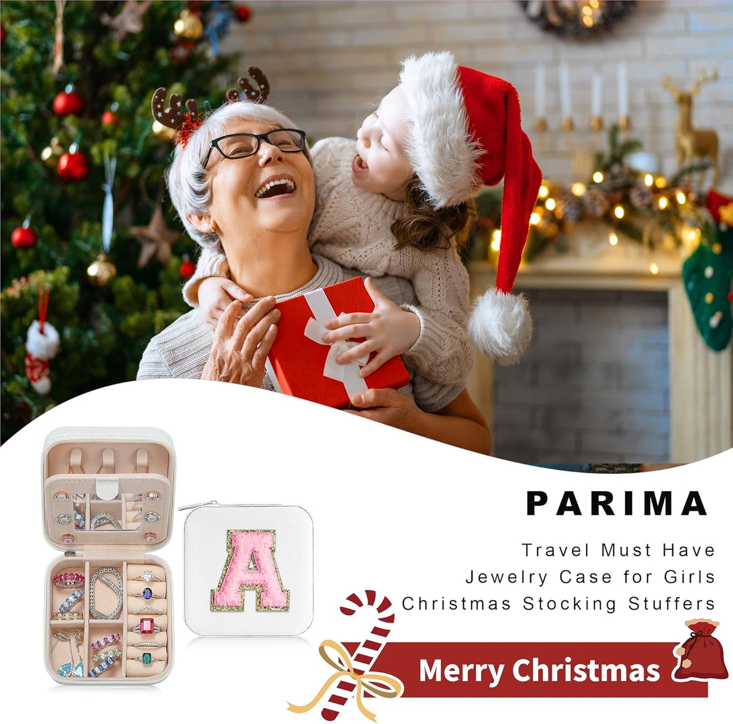 Parima Teacher Gifts for Women - Teacher Appreciation Gifts for Friends Travel Must Have Jewelry Case Organizer | Travel Jewelry Box | Graduation Gifts for Friends Female - Letter E, White