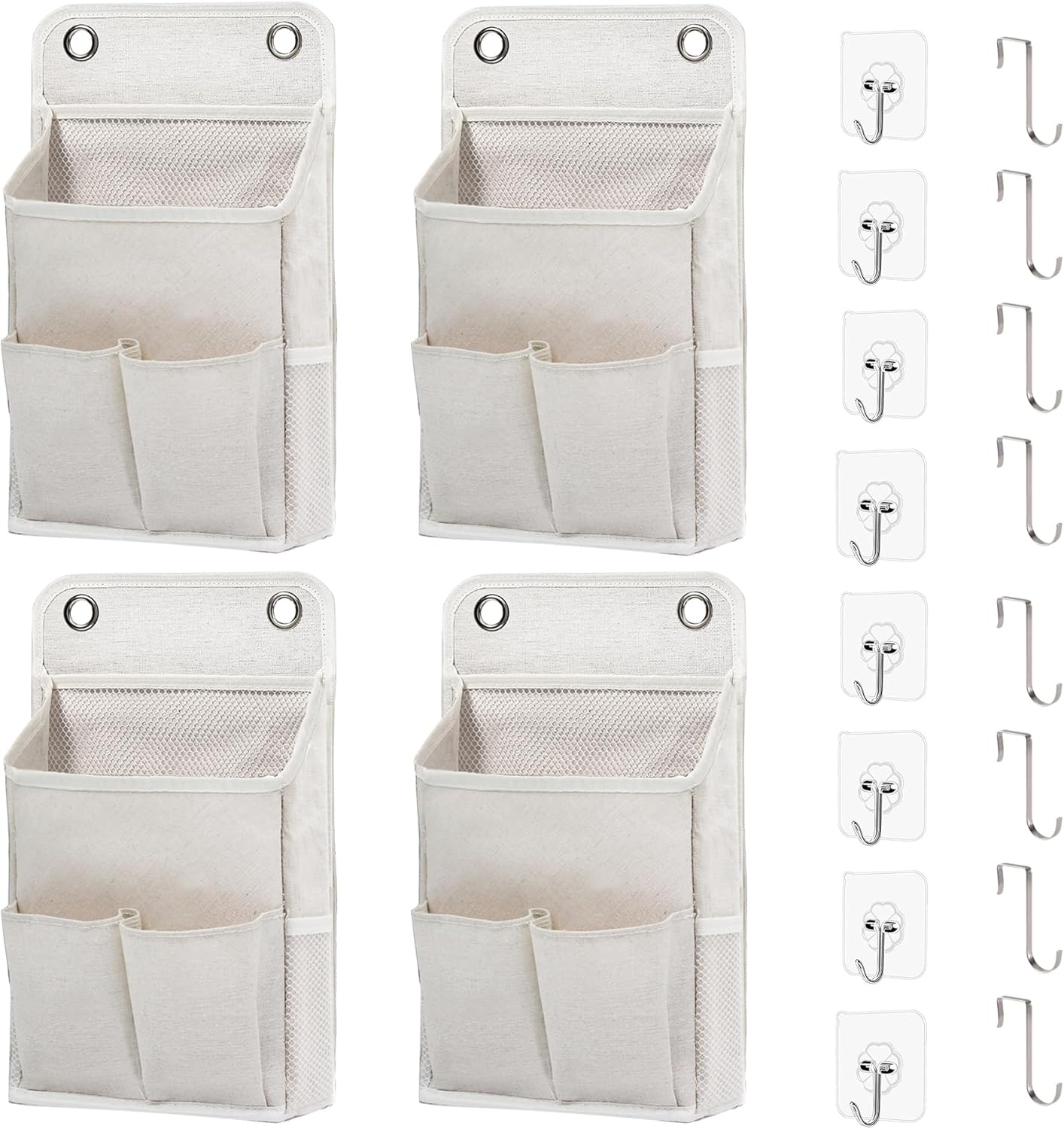 Hanging Basket for Organizing, Wall Organizer with Pockets and Over The Door Organizer，Can for Home, Closet, Office and Camper (4 White)