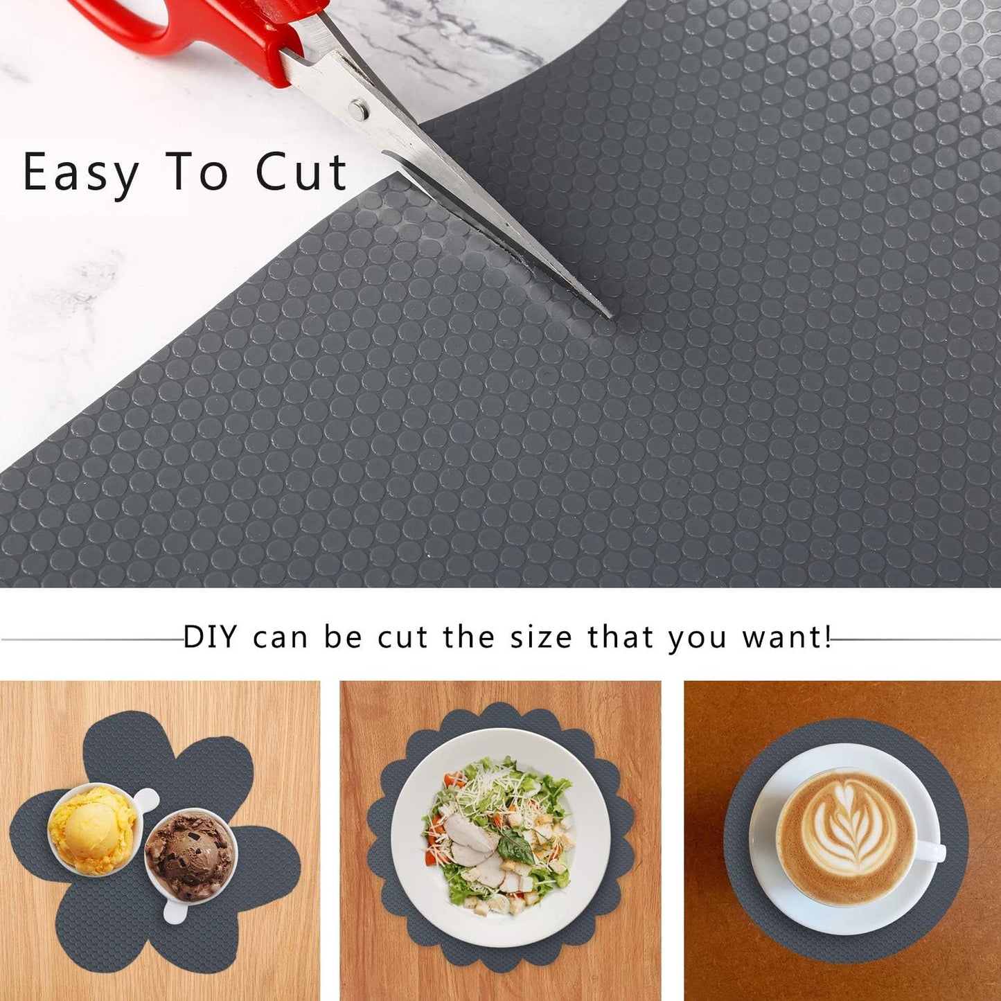 HooTown Shelf Liner Kitchen Cabinet Drawer Mats 23.6 Inch Wide x 6.5 Feet Long, Non Slip EVA Plastic Water Resistant Pad for Bathroom Drawers,Shoe Shelves, Under Sink, Gray