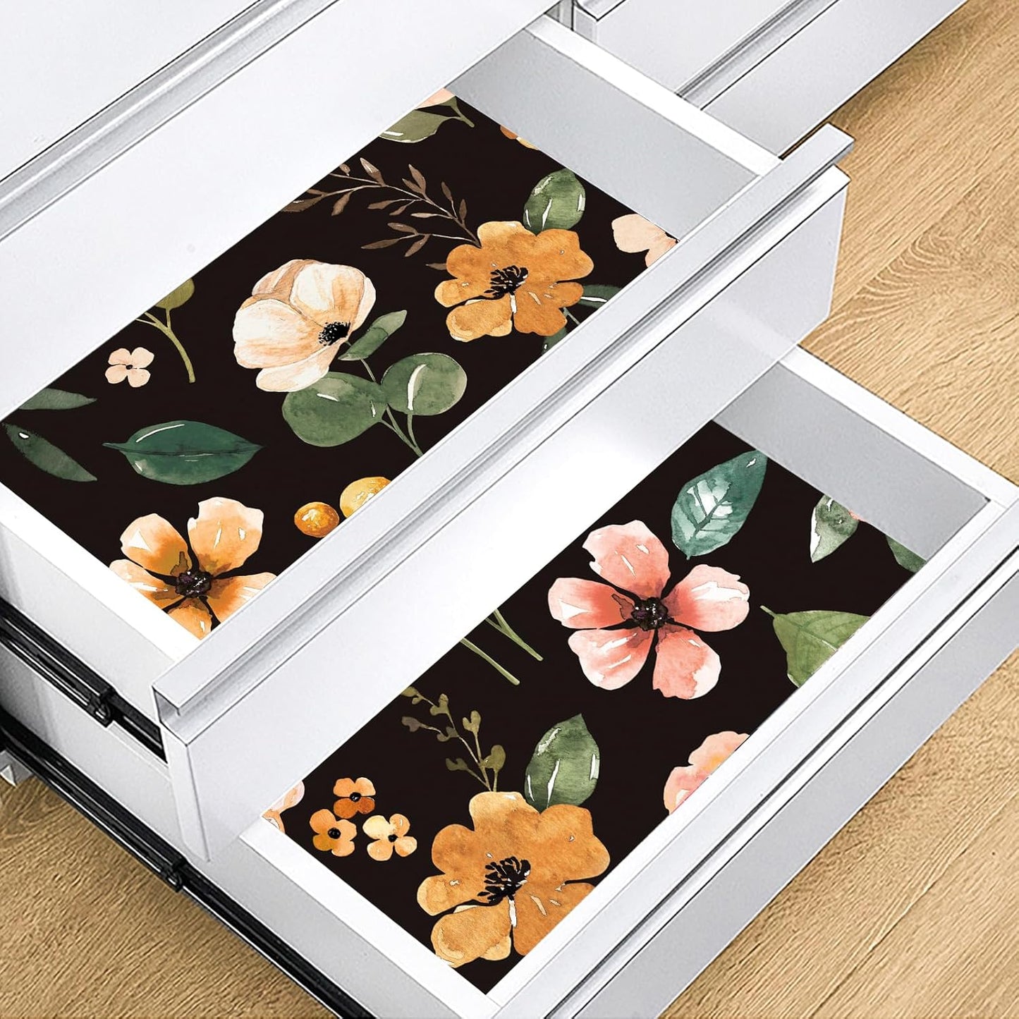 HAOKHOME Shelf Liner and Cabinet Liner Floral, Self-Adhesive Drawer Liners, Peel and Stick Contact Paper for Kitchen Cabinets and Cupboard, Non Slip Bathroom Drawers, Black 17.3in x 6.5ft