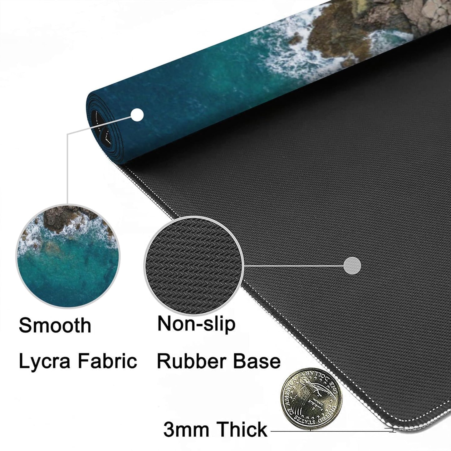 Desk Mat,Sea Waves and Fantastic Coast Gaming Mouse Pad,XXL Extended Mouse Pad Mat for Office,Computer,Keyboard with Non-Slip Base Stitched Eges Mousepad 35.4x15.75 inch