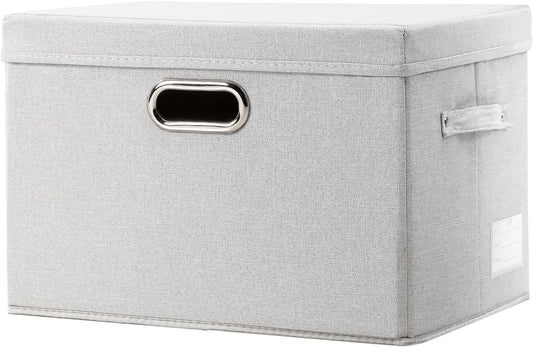 PRANDOM Collapsible Storage Bin with Lid [1-Pack] Fabric Foldable Storage Box Organizer Container Basket Cube with Cover for Home Bedroom Closet Office Nursery Beige(15.3x10x9.7)