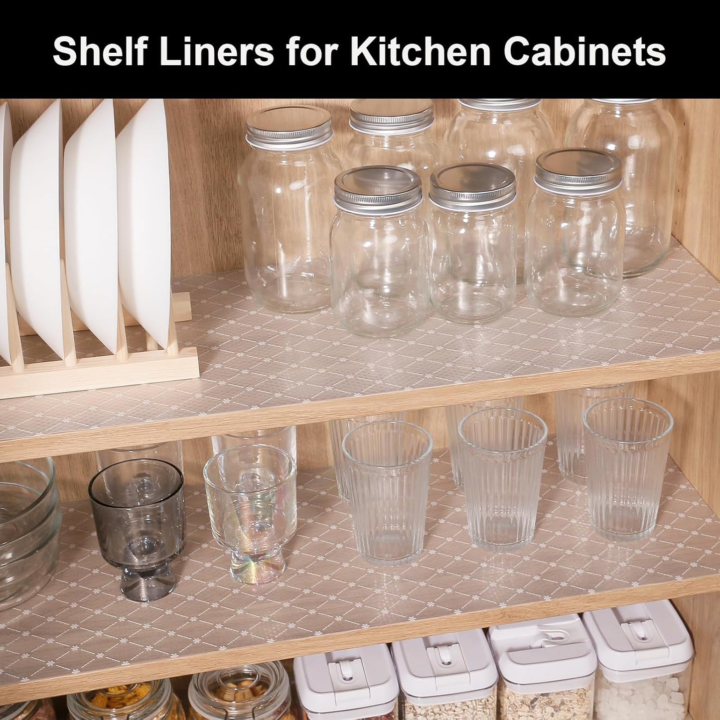 Cooyes Shelf Liner – Premium Non-Adhesive Cabinet & Drawer Liner for Kitchen – Waterproof Shelf Paper with Modern Pattern – Durable EVA Cabinet Mat – Easy to Cut （23.6" W x 118" L）