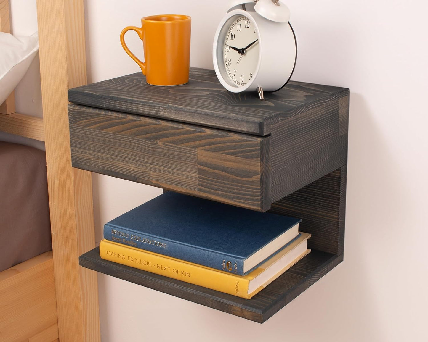 Floating Nightstand Side Accent or End Table with Storage Drawer, Wood Bedside Shelf, Handmade Floating Table (Nairobi)