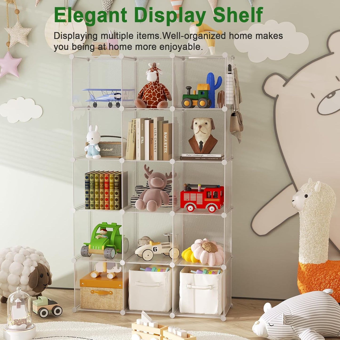 C&AHOME Cube Storage Organizer, 16-Cube Shelves Units, Plastic Storage Cubes, DIY Closet Organizer, Modular Closet Storage Shelf Ideal for Home, 48.4" L × 12.4" W × 48.4" H Transparent Twill UPCS16T