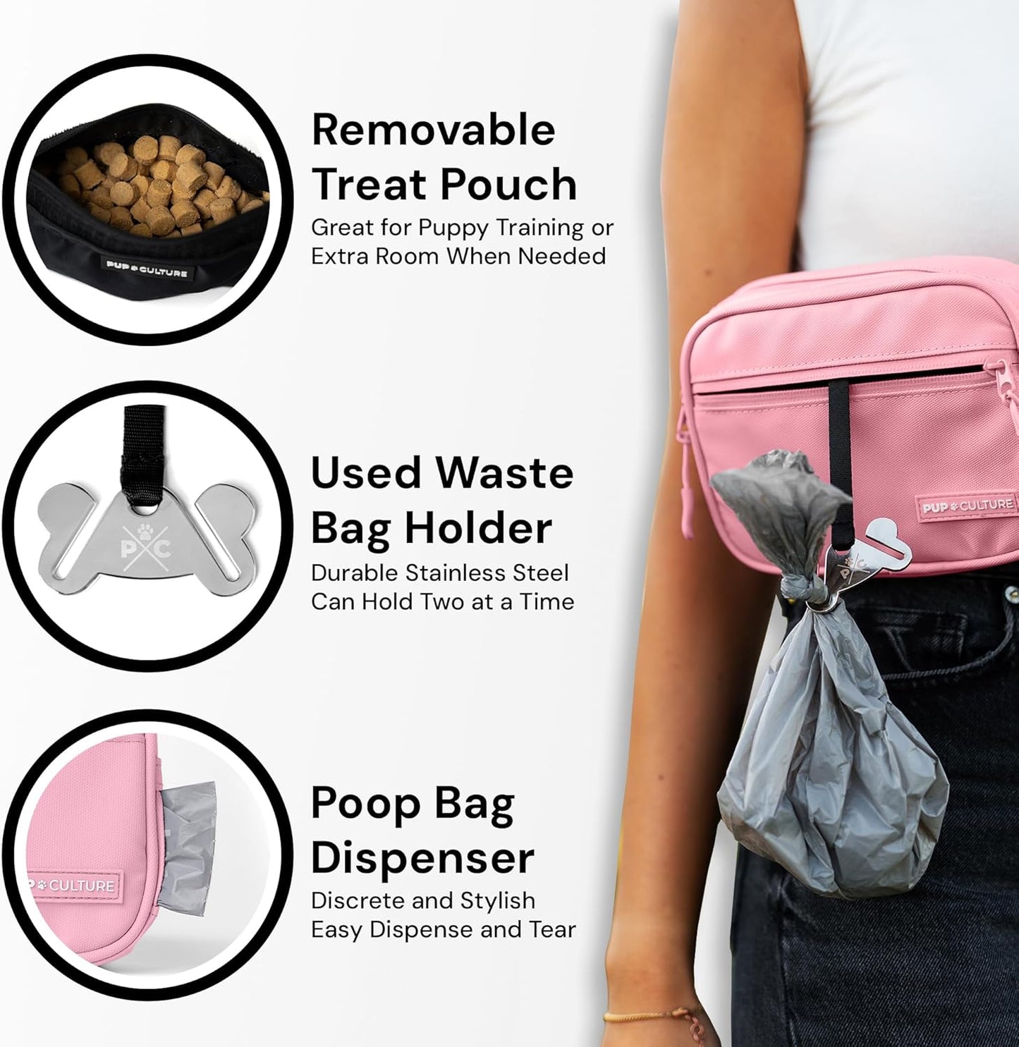 Pup Culture Dog Treat Pouch with Poop Bag Dispenser and Removable Treat Pouch | Cross Body Dog Walking Bag | The Perfect Puppy Training Tool and Even Better Gift