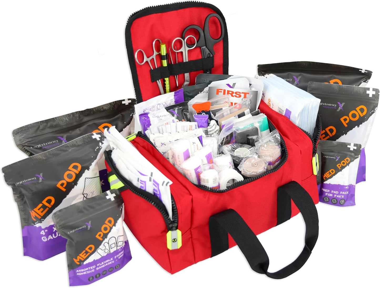 Lightning X Value Compact Medic First Responder EMS/EMT Stocked Trauma Bag w/Basic Fill Kit A - RED