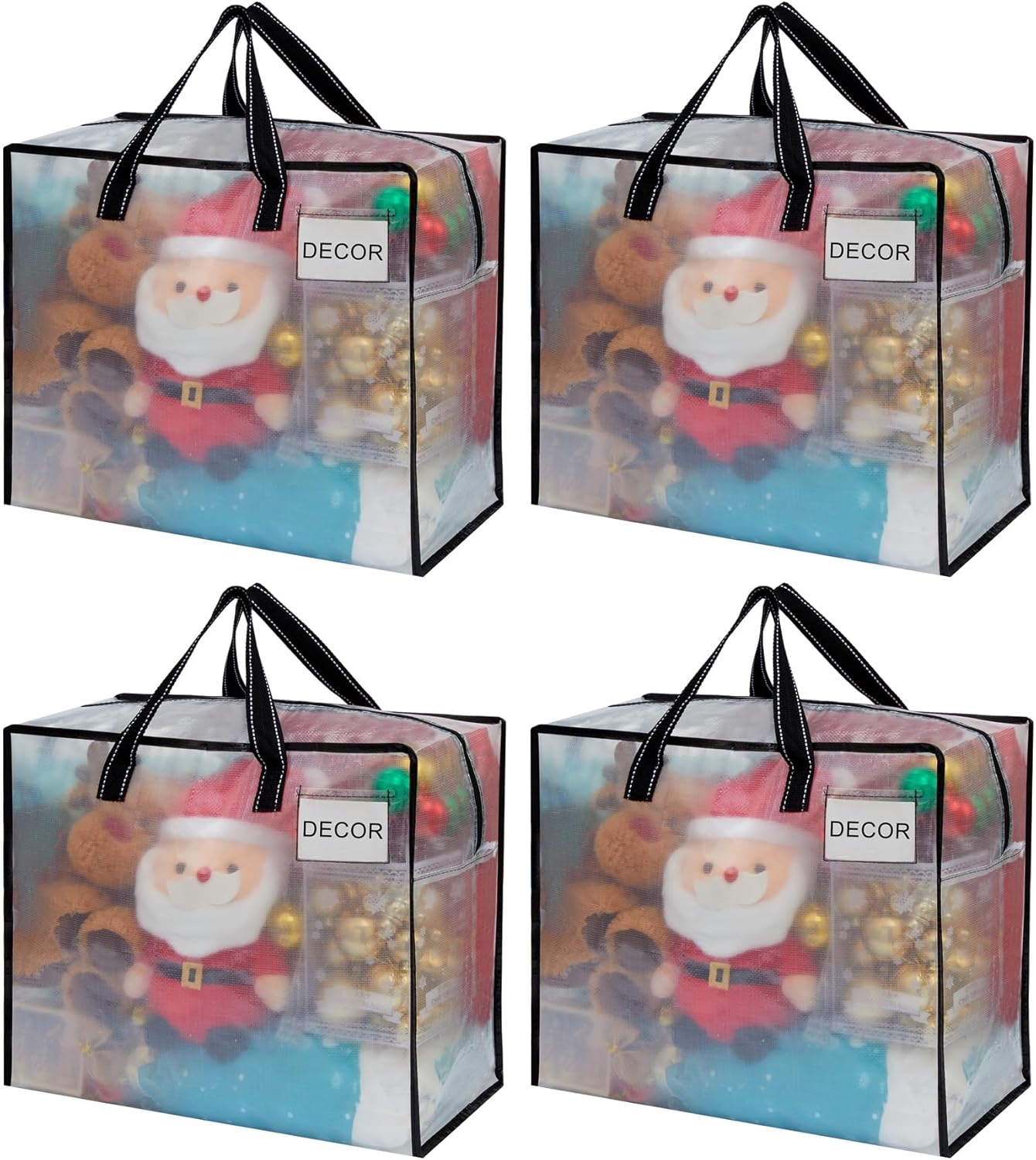 VENO 4 Pack Heavy Duty Moving Bags, Storage Bags, Packing Supplies, Top Zipper, Storage Totes for Camping, Clothes, Bedding, Comforters, Pillows (13 Gallon Clear, 4 Pack)