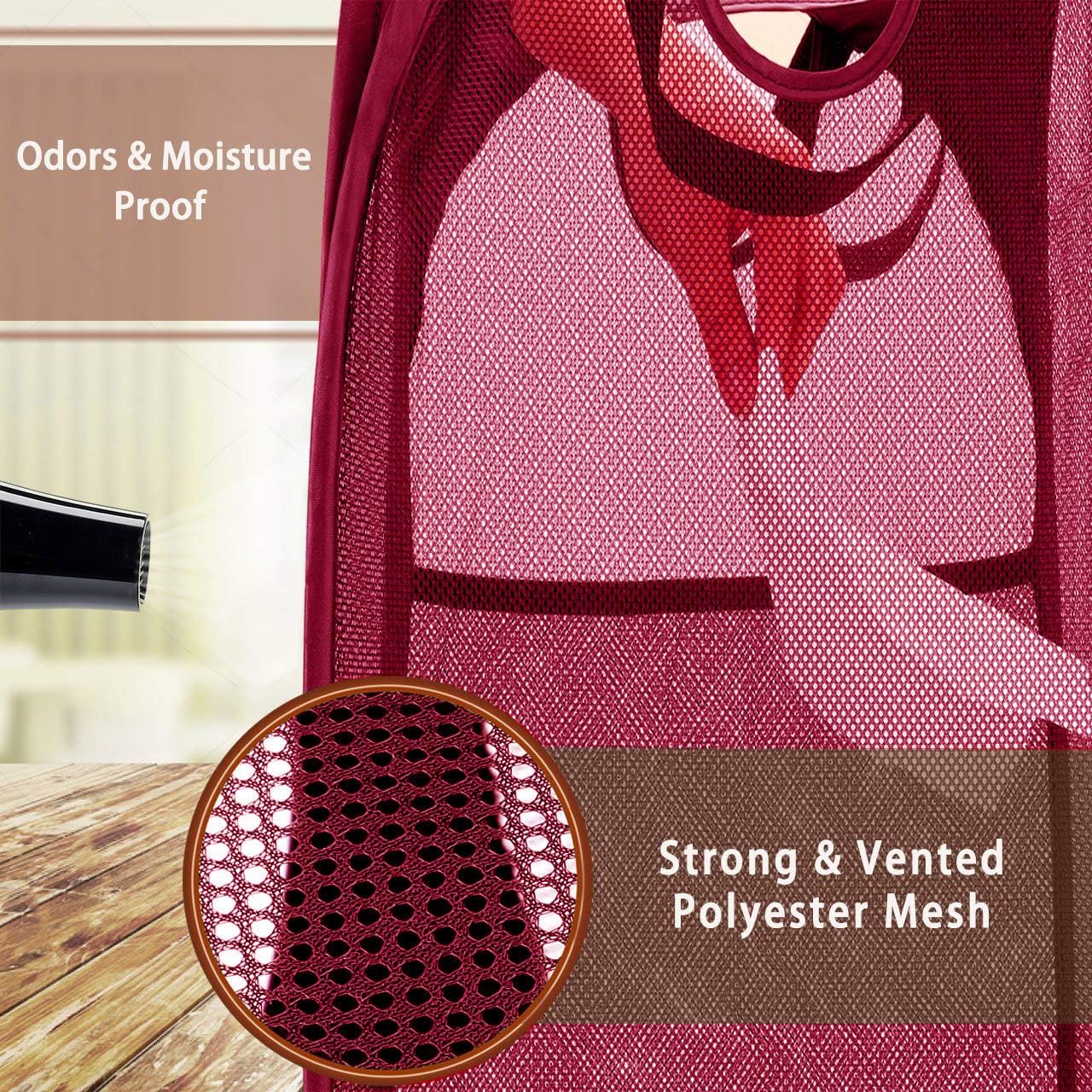 Strong Mesh Pop-up Laundry Hamper, Quality Laundry Basket with Durable Handles Solid Bottom High Carbon Steel Frame, Easy to Open and Fold Flat for Storage (Red)