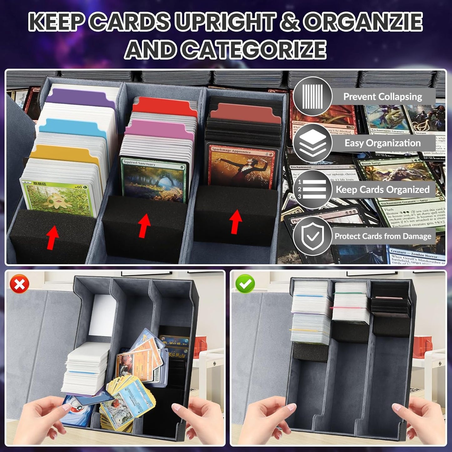 AOBOPLE Trading Card Storage Box,1800+ Card Box Storage with 24 Dividers and 3 Foam Supporters PU Leather Magnetic Cards Deck Case for MTG,TCG, Magic and Sport Cards,Great Gift for Card Collectors