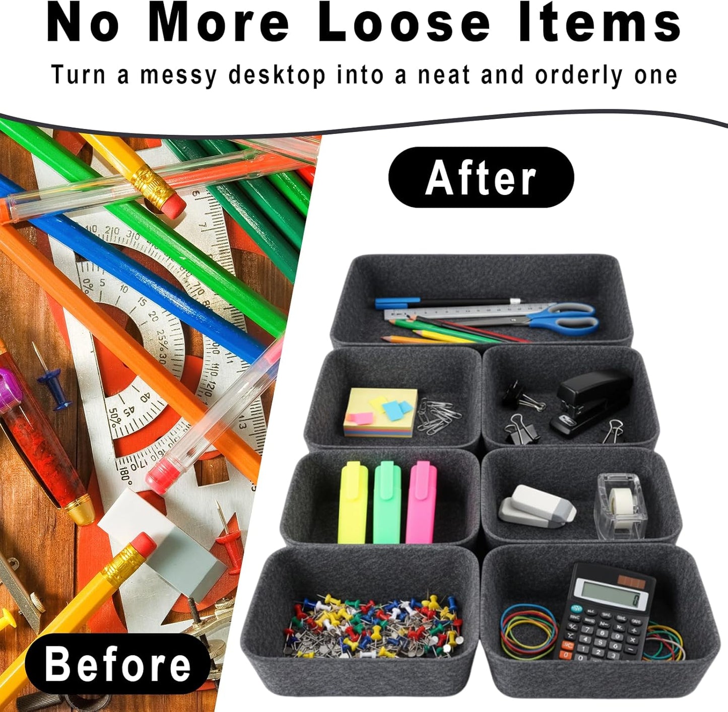 Drawer Organizer Compatible with Alex – 7 Pack Felt Desk and Makeup Drawer Organizers, Soft Storage Bins for Office, Vanity, Bedroom, and Dresser Drawers