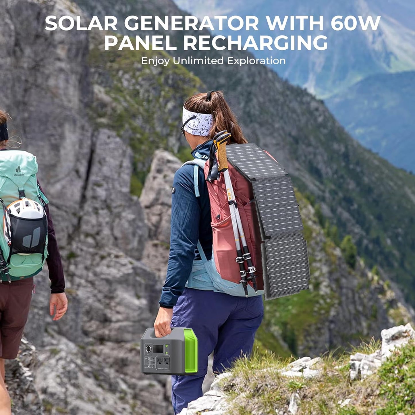 Portable Solar Generator, 300W Portable Power Station with Foldable 60W Solar Panel, 110V Pure Sine Wave 296Wh Lithium Battery Pack for Home Use RV Van Outdoor Camping, Foldable Panel included