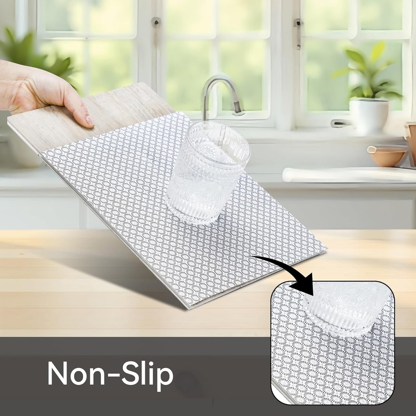 FIFTY FEET 18"x96" Non-Adhesive Shelf Liner for Kitchen Cabinets and Drawers, Washable Non-Slip PVC Cabinet Liner (Black Circle)(1 Roll)