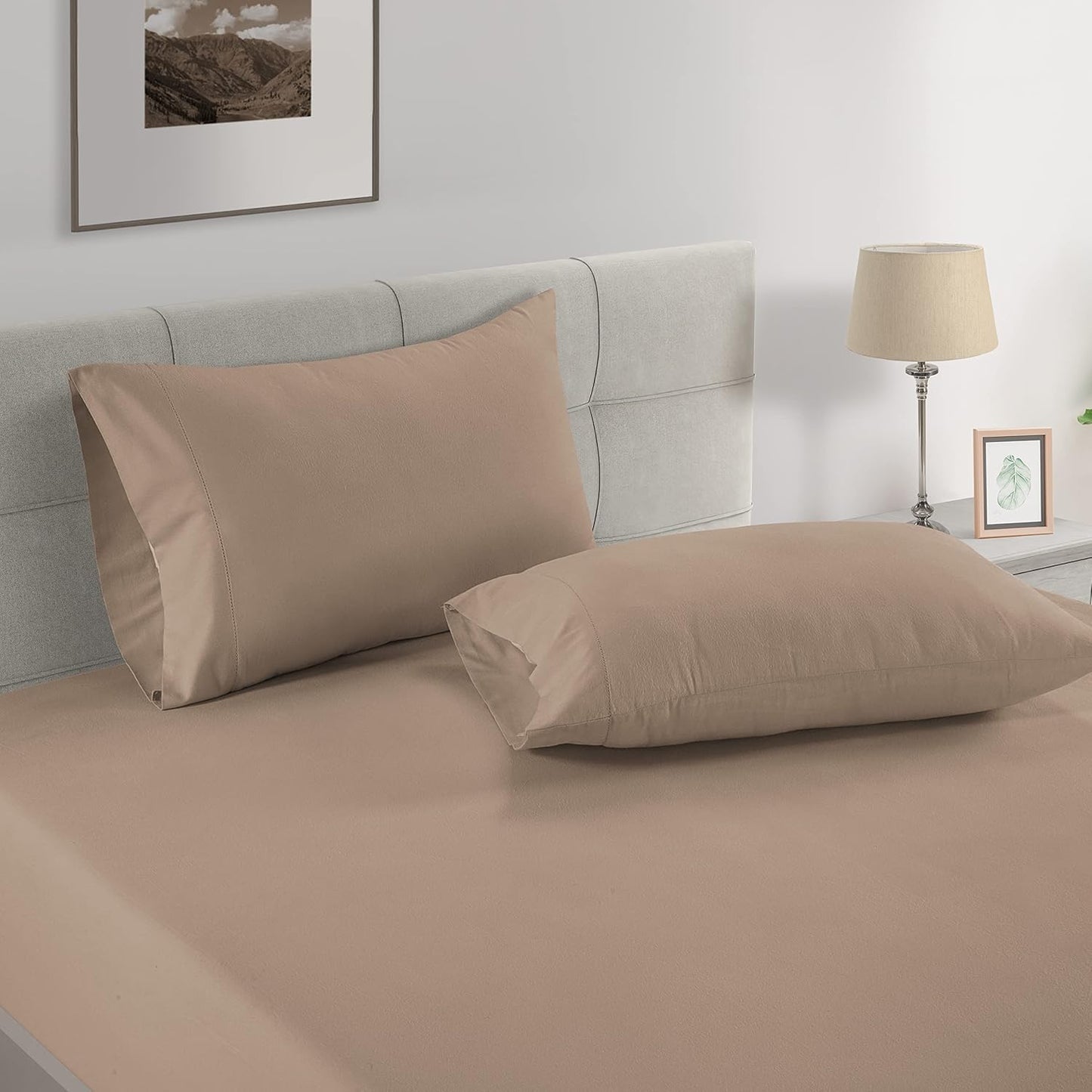 LANE LINEN Pillows Standard Size Set of 2, Soft 100% Egyptian Cotton Sateen, 1000 Thread Count, Cool & Smooth Pillowcases Queen - Taupe