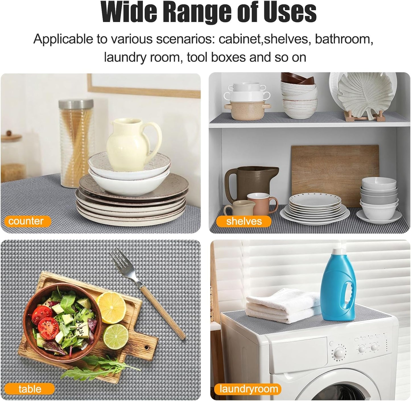 Songrey Non-Adhesive Drawer and Shelf Liner, Non Slip Cabinet Liners, Protect Kitchen Cupboard, Bathroom Drawers, Breathable, Thick Strong Grip mat (20IN x 10FT, Dark Gray)